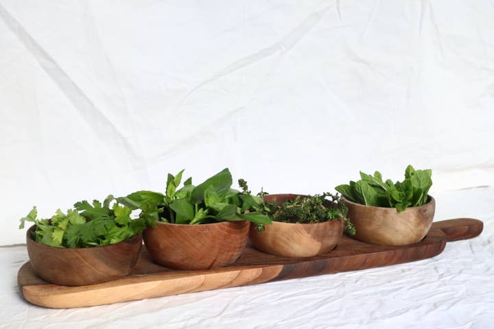 Wooden Walnut Board Serving with 4 Wooden Bowls