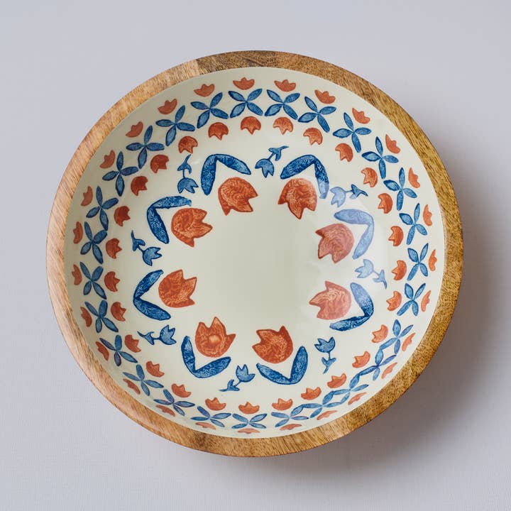 Retro Floral Wooden Bowl