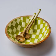 Green Chequered Handpainted Large Salad Bowl