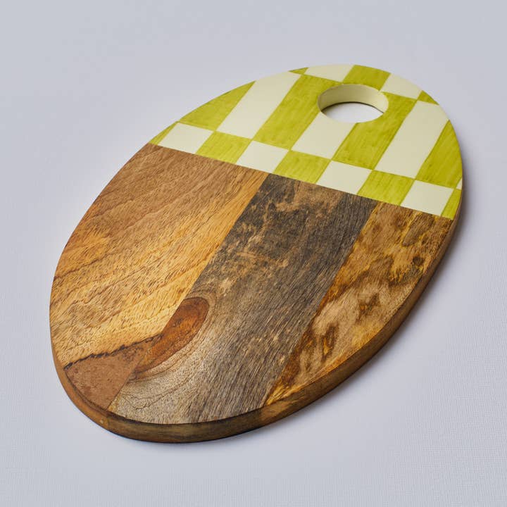 Green Handpainted Chequered Wooden Chopping Board