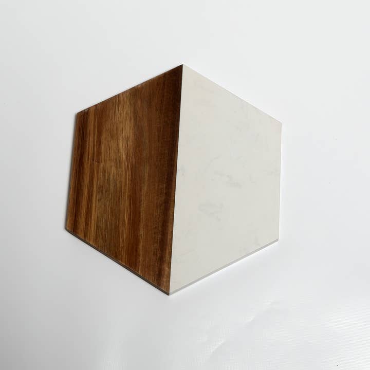 Marble and Acacia Wood Hexagonal Serving or Cheese Board
