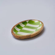 Green Chequered Handpainted Oval Plate Large
